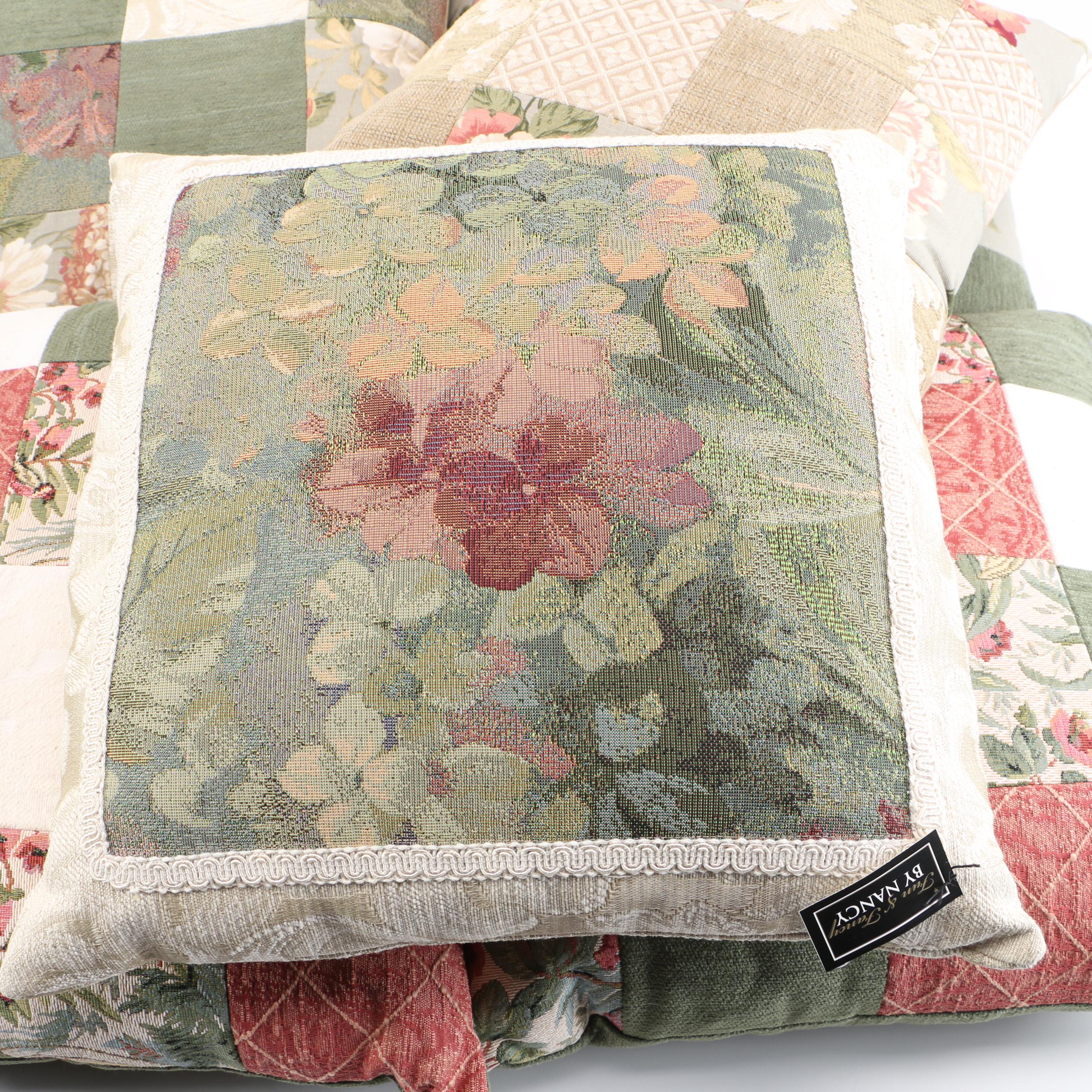 Floral Sage Green and Coral Throw Pillow Set EBTH