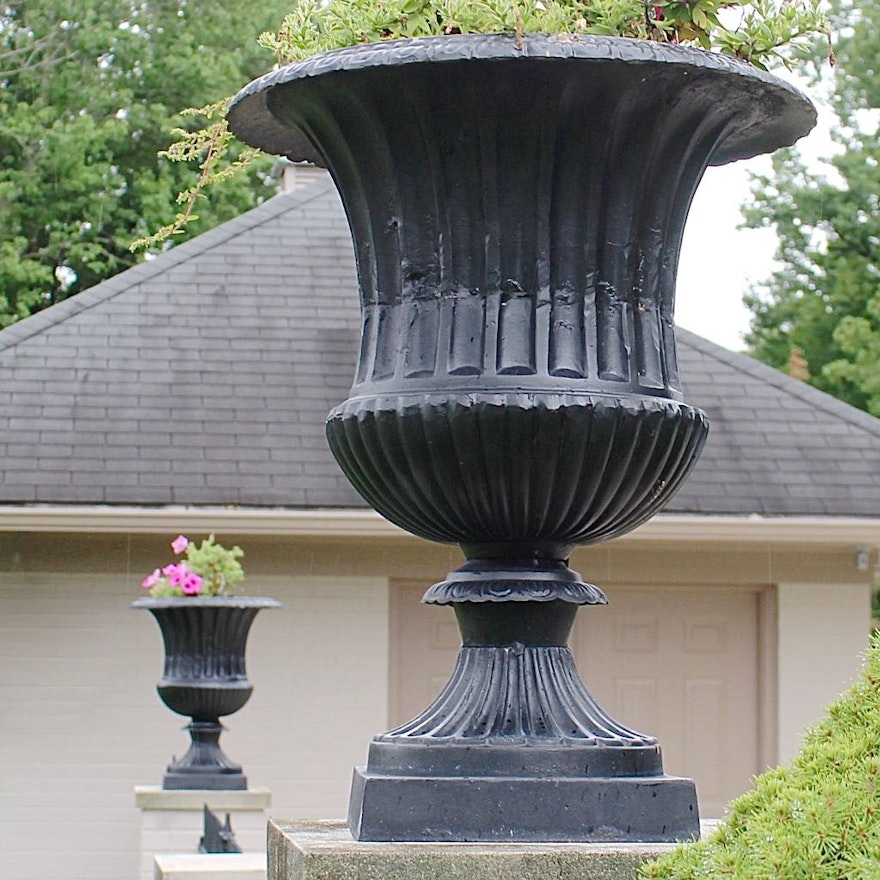 Two Classical Style Cast Iron Garden Planter Urns | EBTH