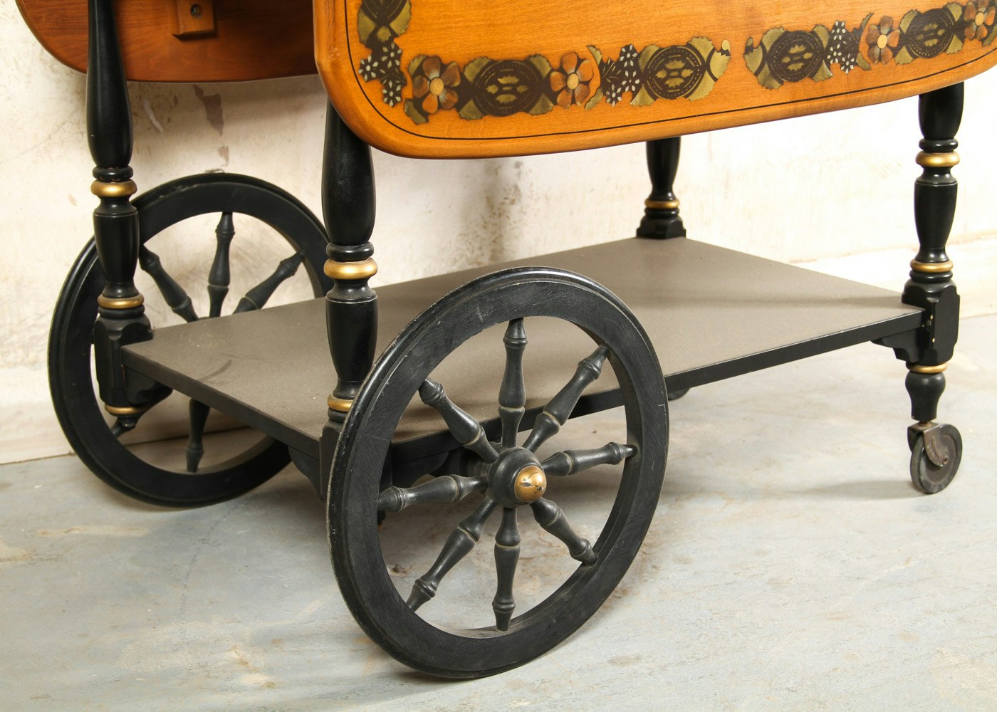 Vintage ethan allen antiqued pine old tavern drawer end coffee side Hitchcock Style Drop Leaf Tea Cart by Ethan Allen | EBTH