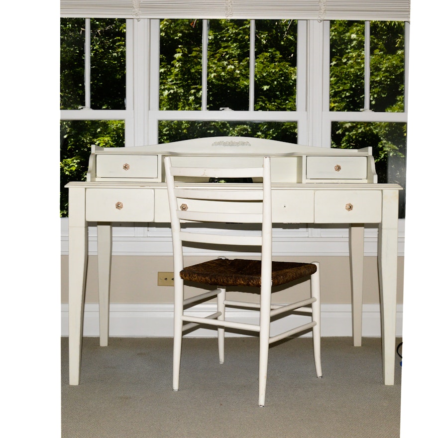 Pottery Barn Kids White Painted Desk With Chair Ebth