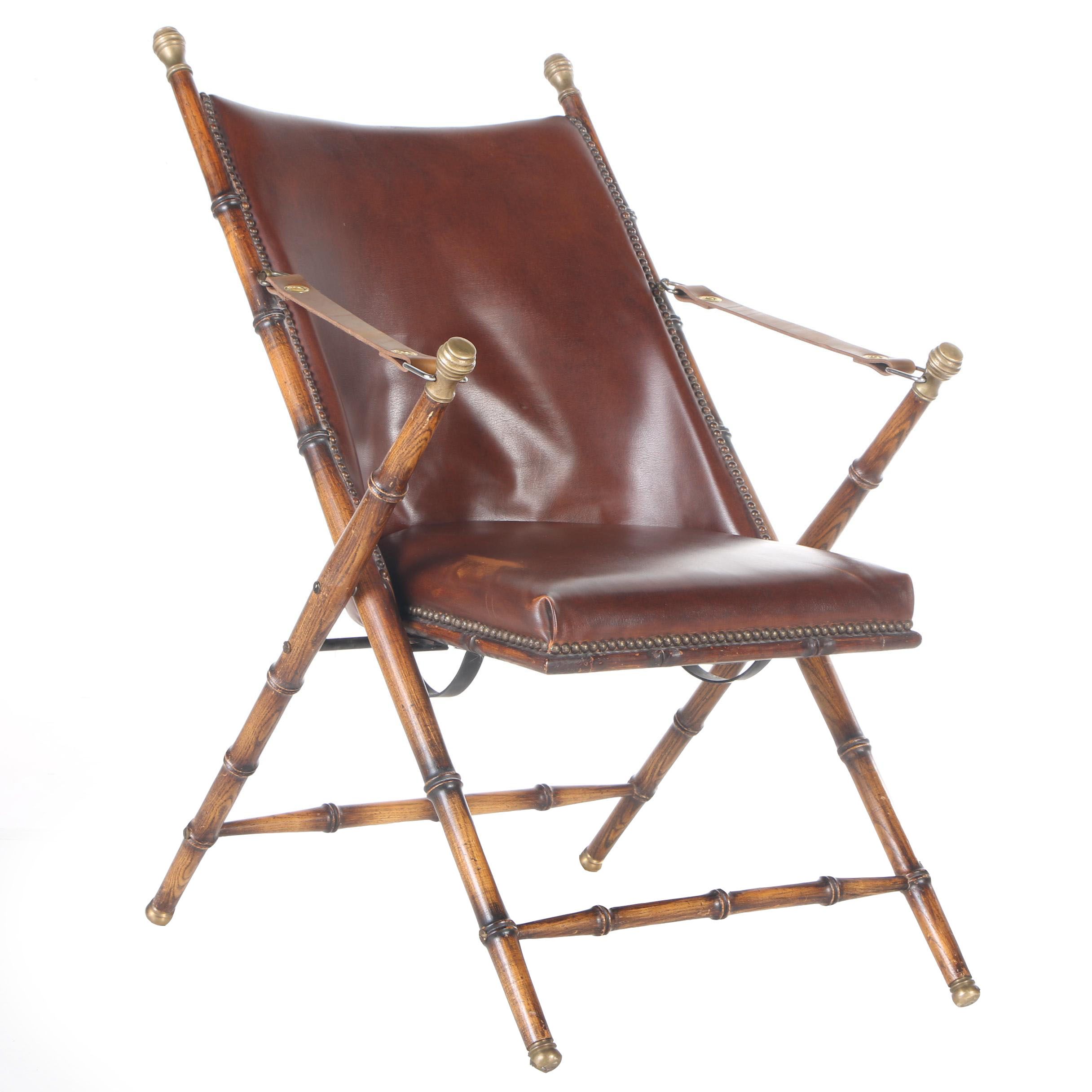 Vintage Faux-Bamboo and Leather Folding Campaign Chair : EBTH