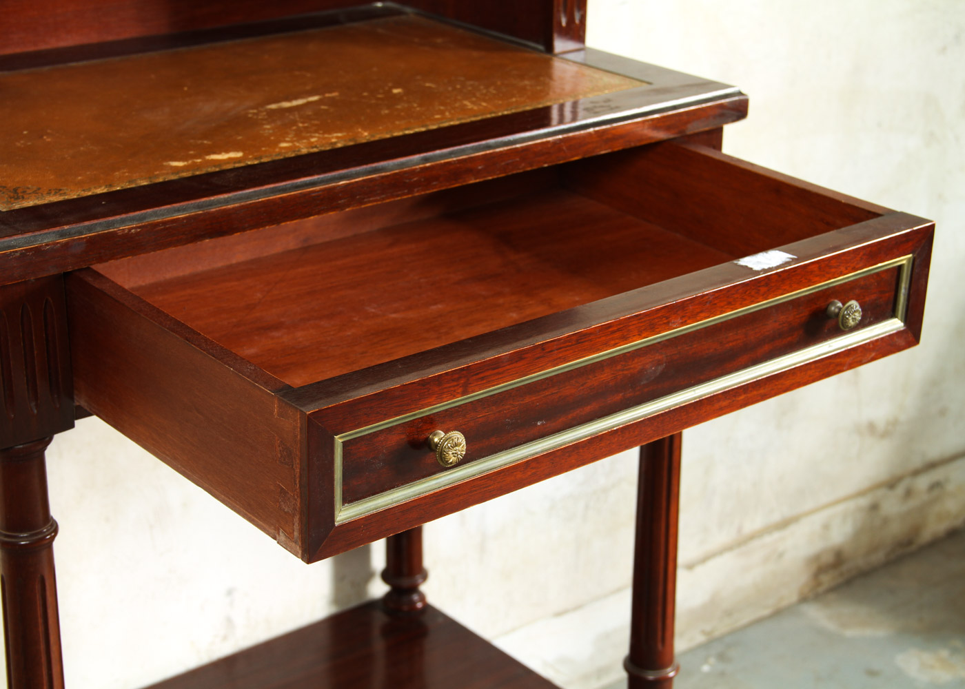 Antique Wooden Side Table with Leather Inlay EBTH