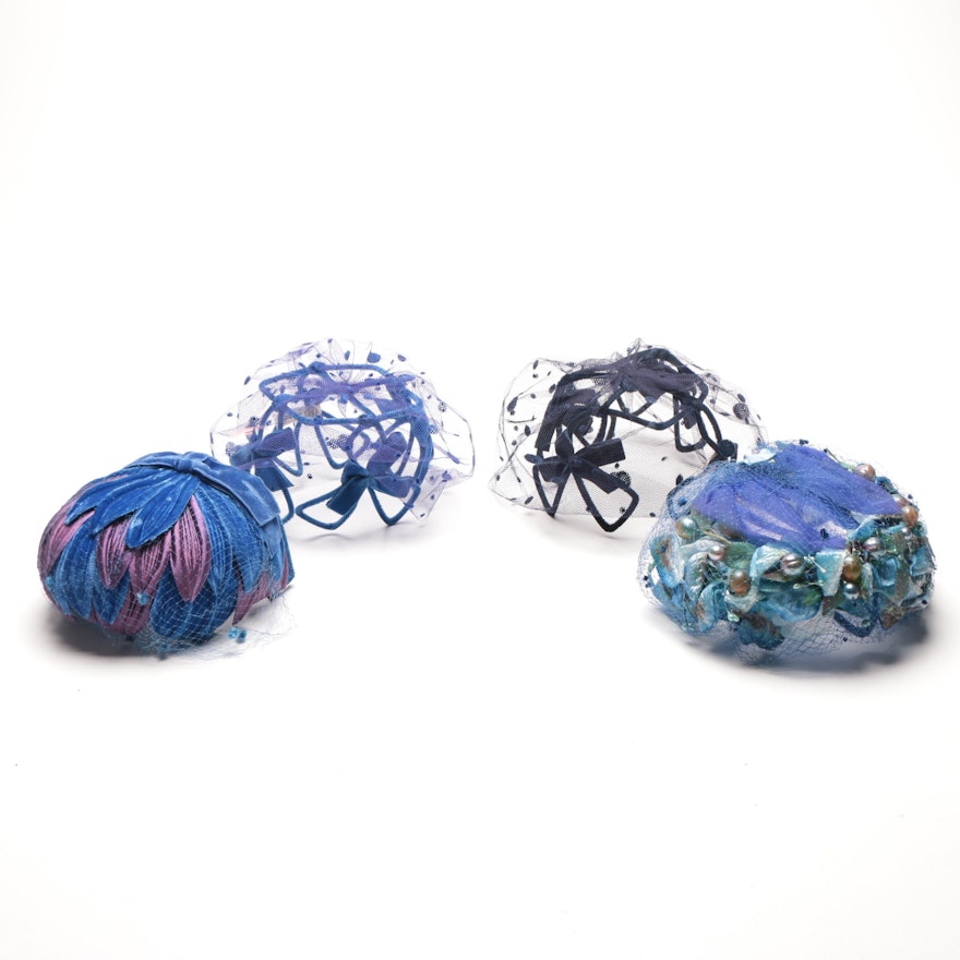 Vintage Blue Netted Headpieces