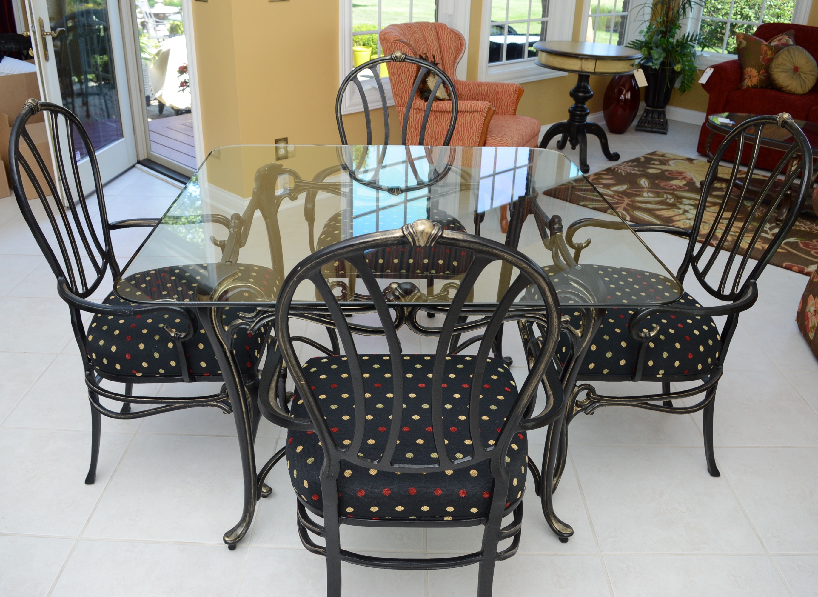 Wrought Iron and Glass Top Dining Table and Chairs EBTH
