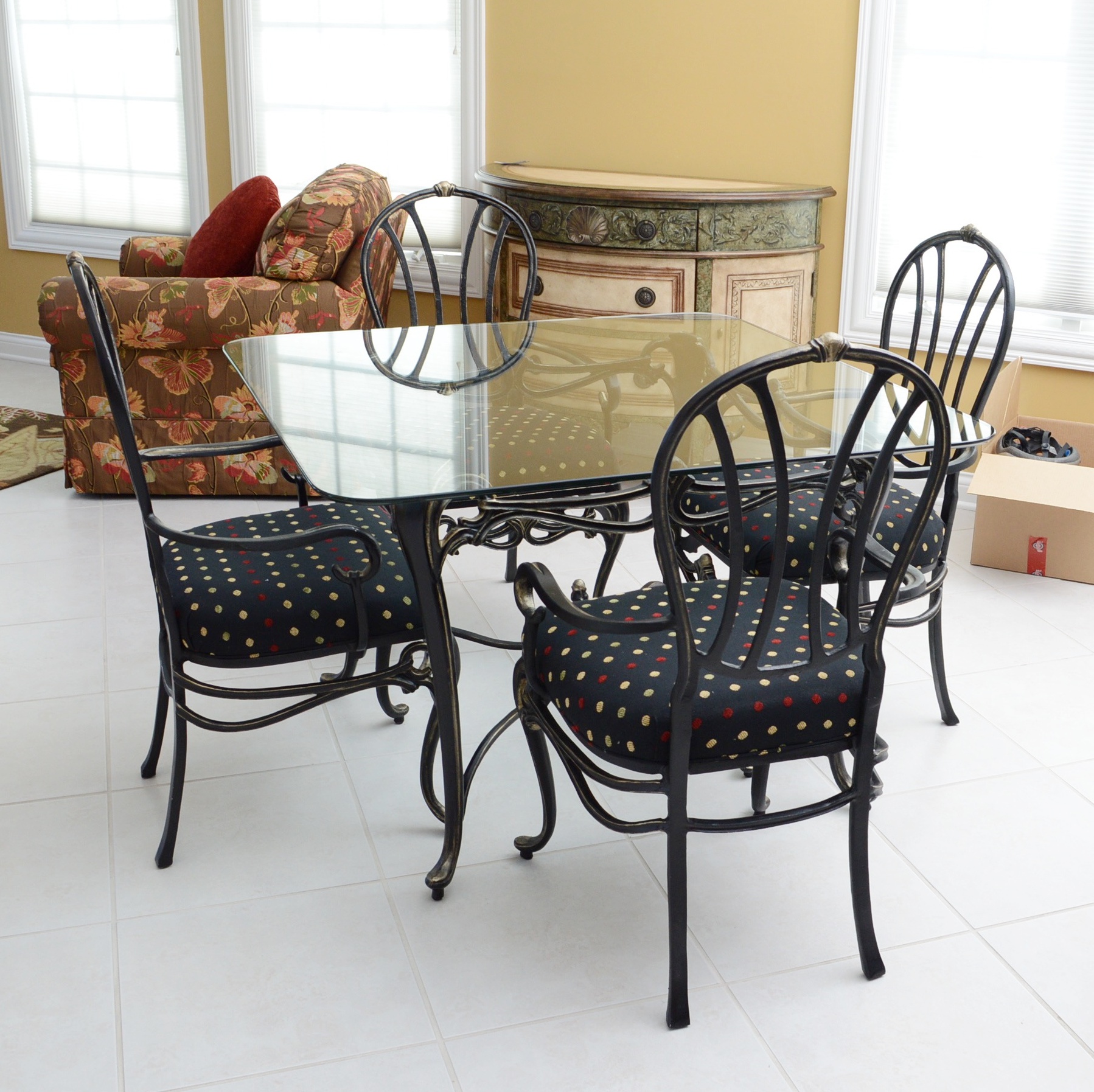 Wrought Iron and Glass Top Dining Table and Chairs EBTH