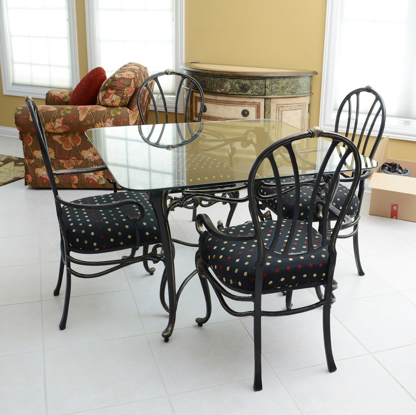 Glass Top Dining Table With Wrought Iron Base - Black Wrought Iron Base ...