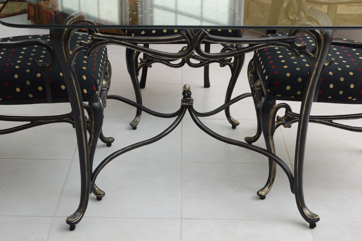 Wrought Iron And Glass Top Dining Table And Chairs Ebth