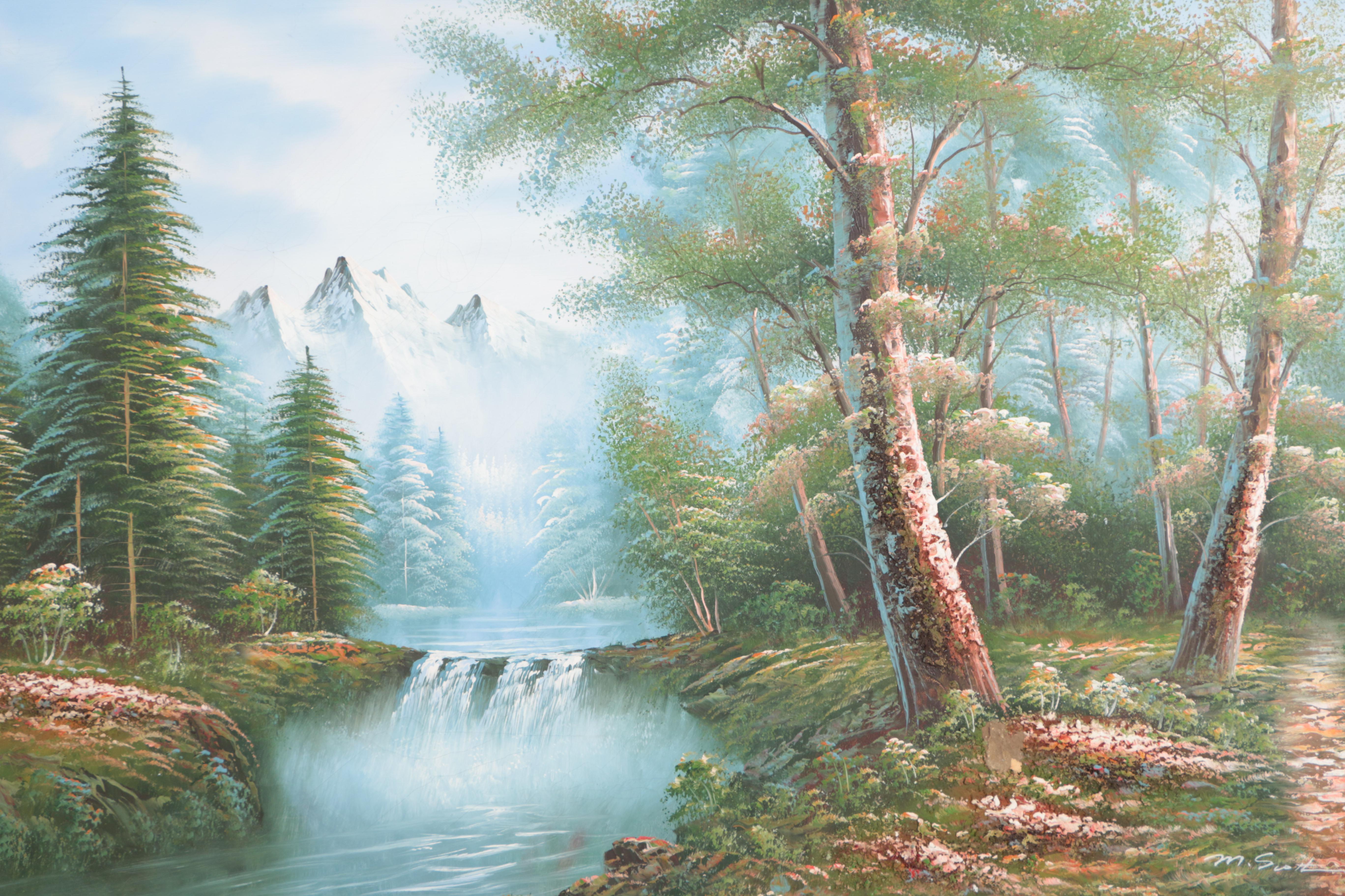 m-scott-oil-painting-on-canvas-of-wooded-scene-ebth
