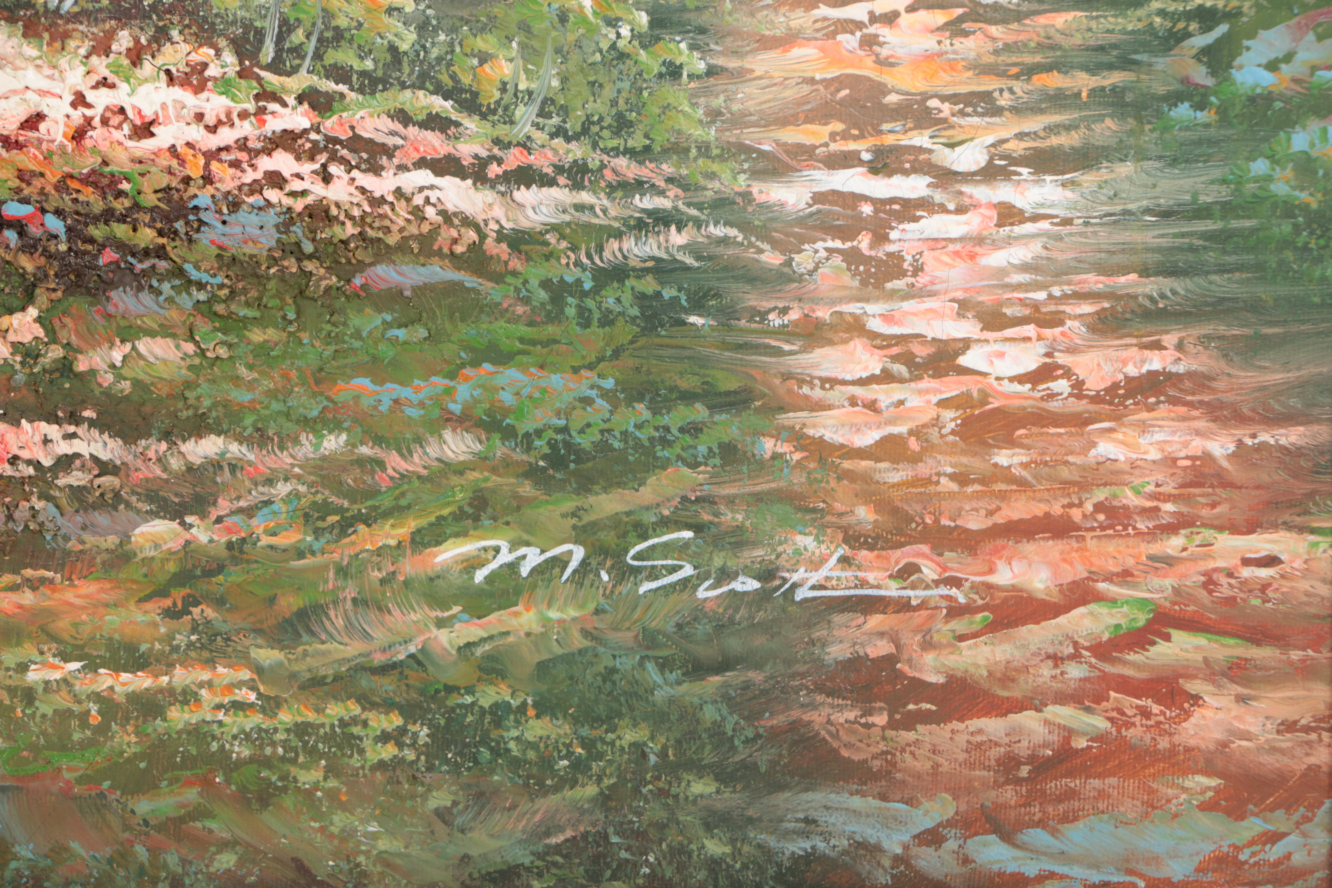 m-scott-oil-painting-on-canvas-of-wooded-scene-ebth