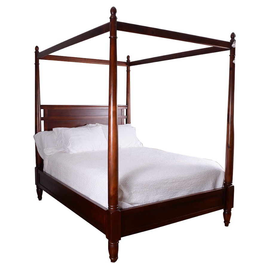 Queen Cherry Wood Canopy Bed Frame | EBTH