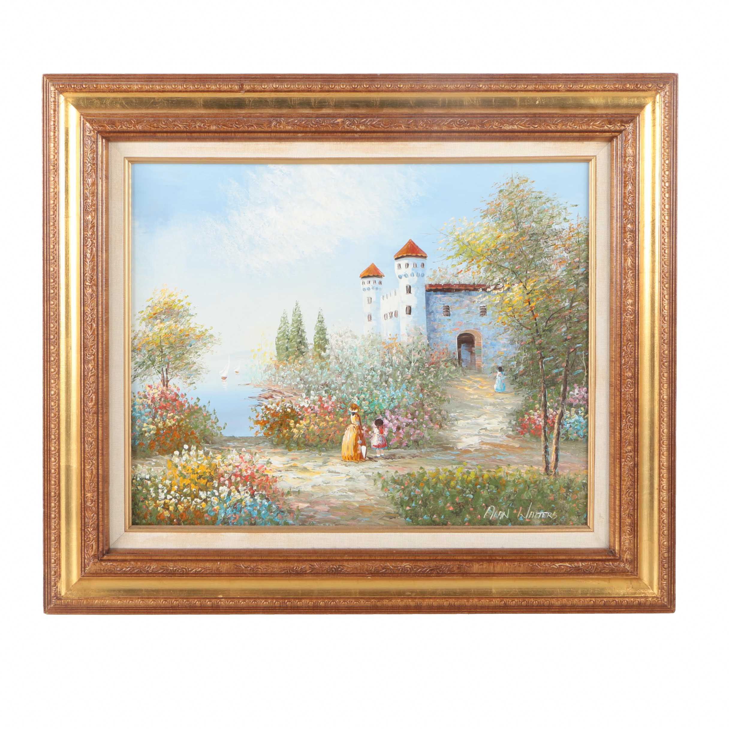 Alan Walters Oil Painting On Canvas Courtyard Scene Ebth