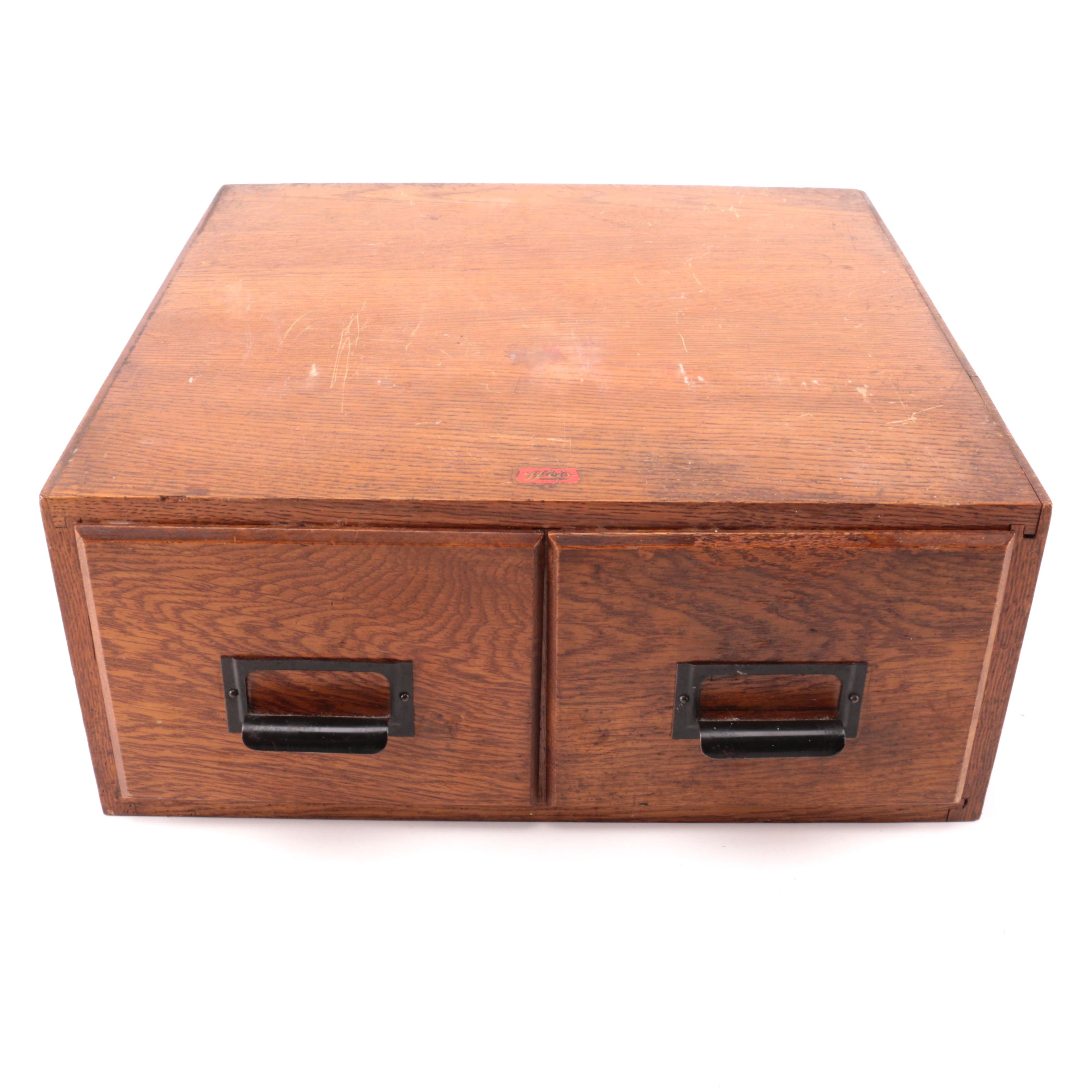 Vintage Oak Two Drawer Index Card File By Weis Ebth