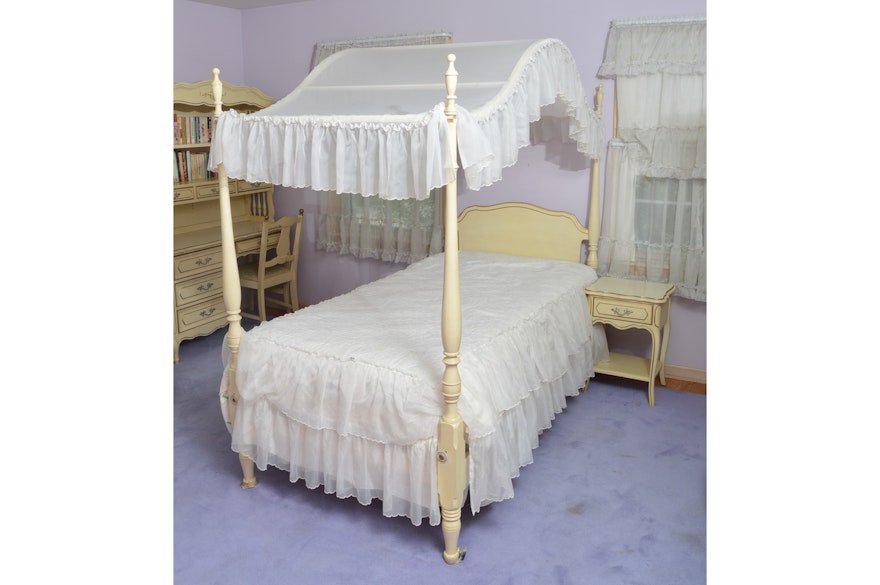 French Provincial Canopy Bed with Matching Nightstand | EBTH