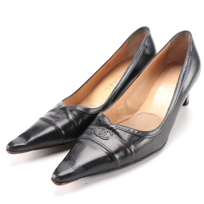 Chanel Black Leather Pointed Toe Pumps