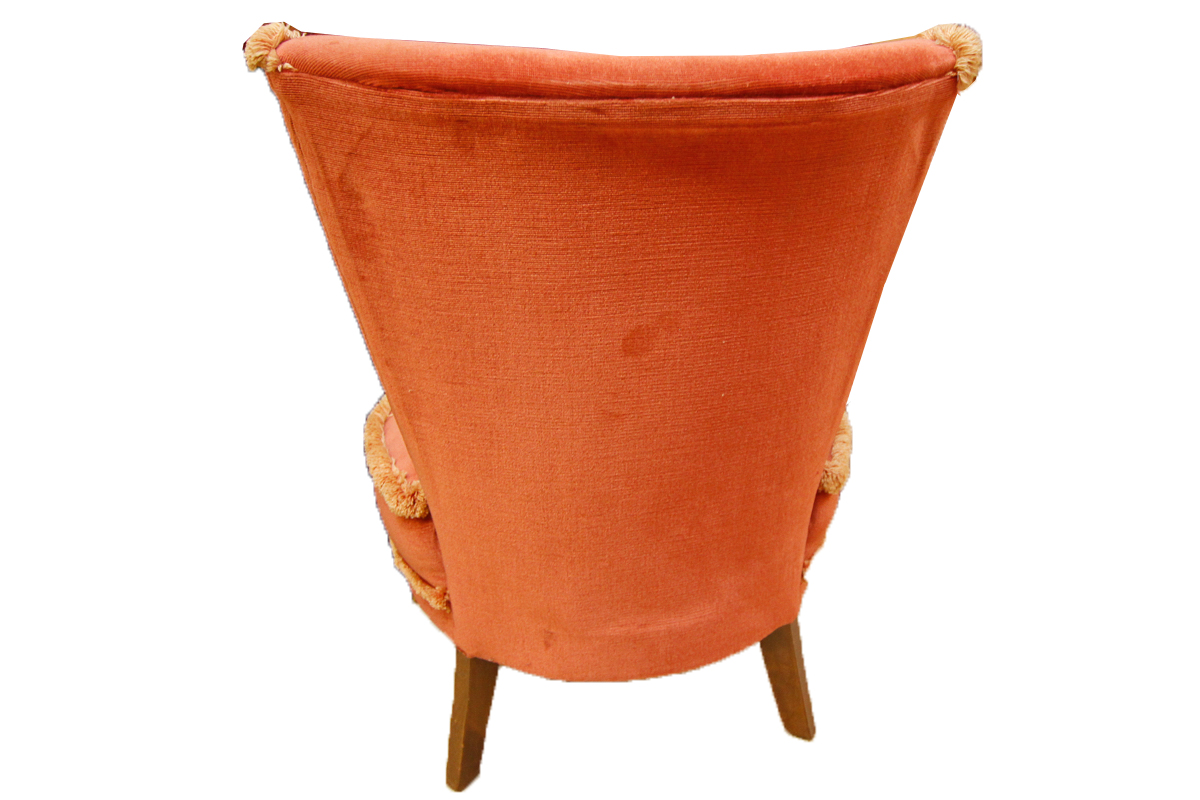 SalmonColored Velvet Fringe Side Chair EBTH