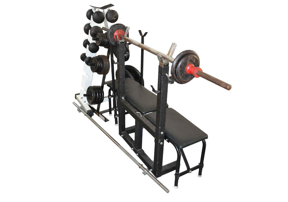 Weight Bench With Free Weights Hand Weights And Weight Rack Ebth