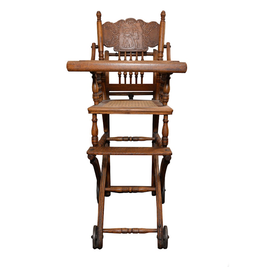 Antique Wooden High Chair With Rattan Bottom : EBTH Antique Wooden High Chair with Rattan Bottom ... - Antique Wooden High Chair With Rattan Bottom : EBTH