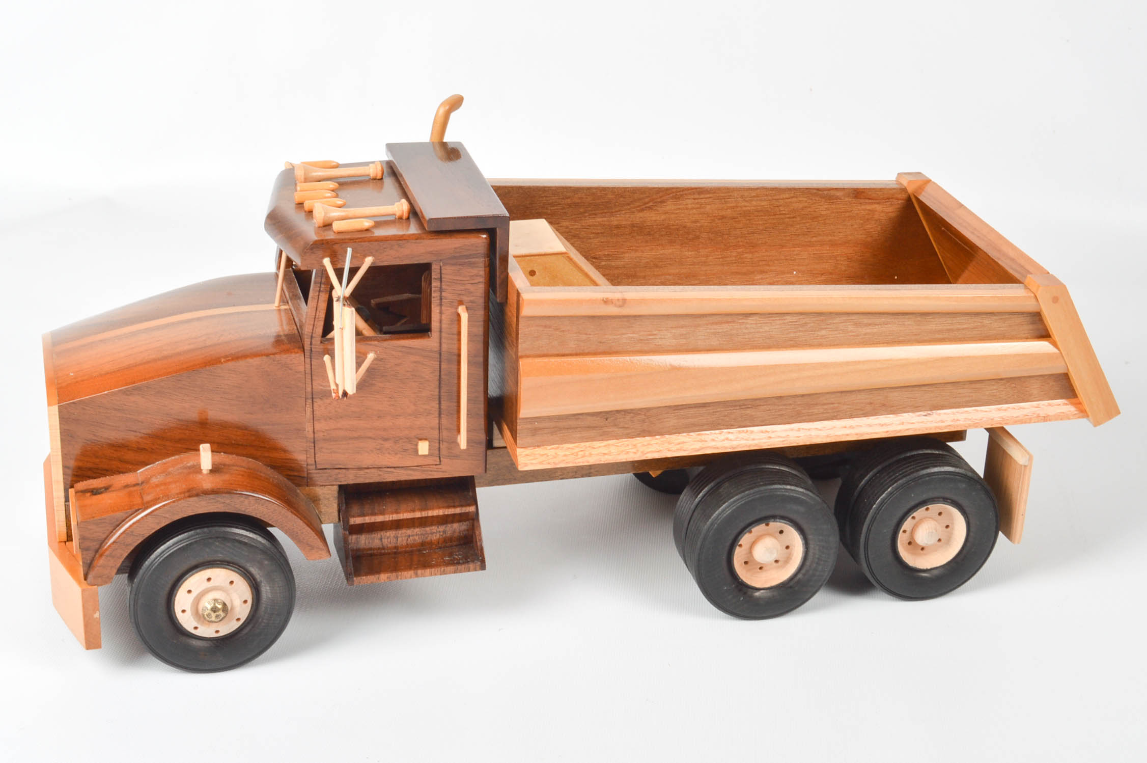 Handcrafted Wooden Dump Truck With Backhoe And Trailer | EBTH