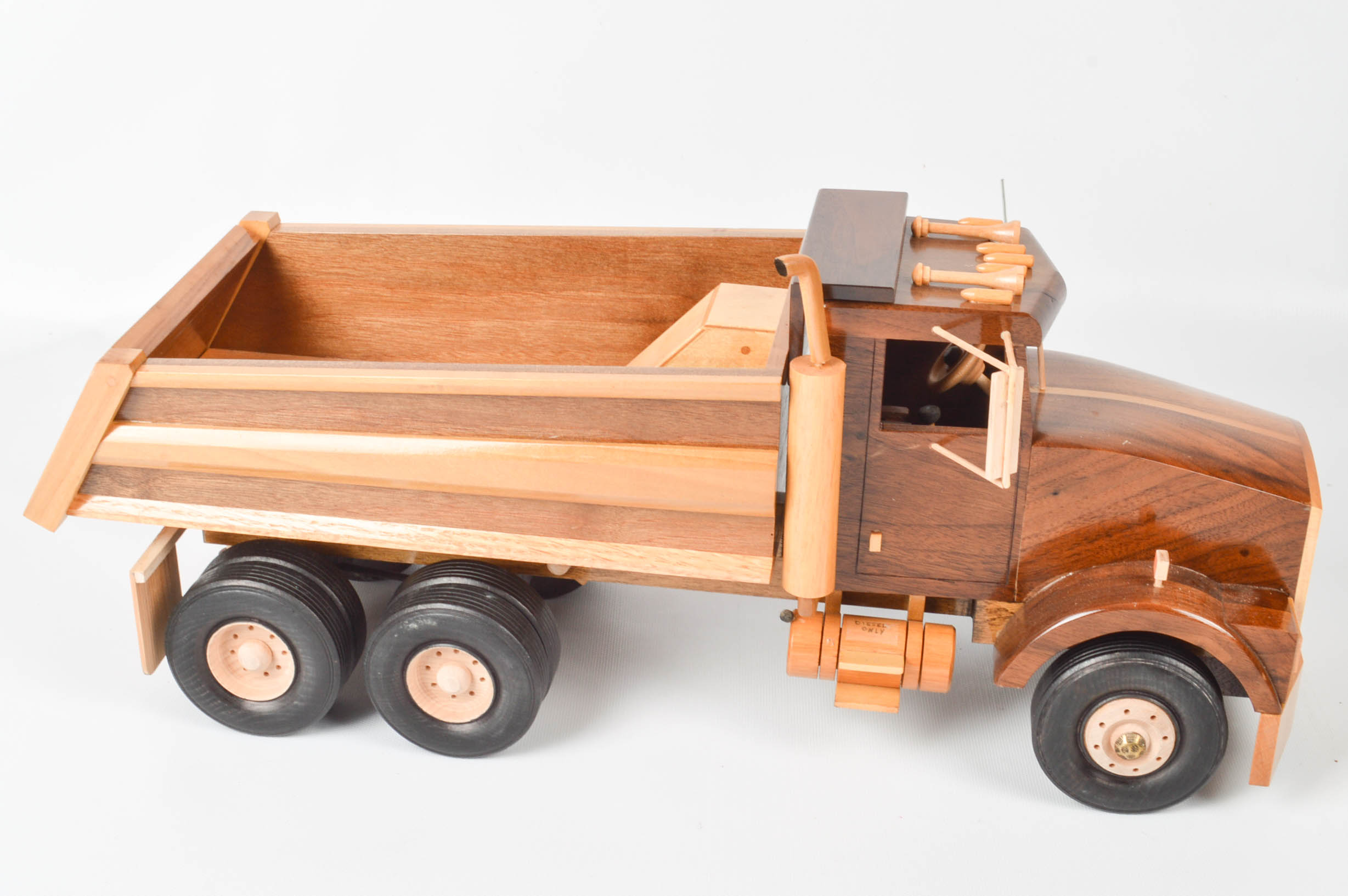 Handcrafted Wooden Dump Truck With Backhoe and Trailer | EBTH