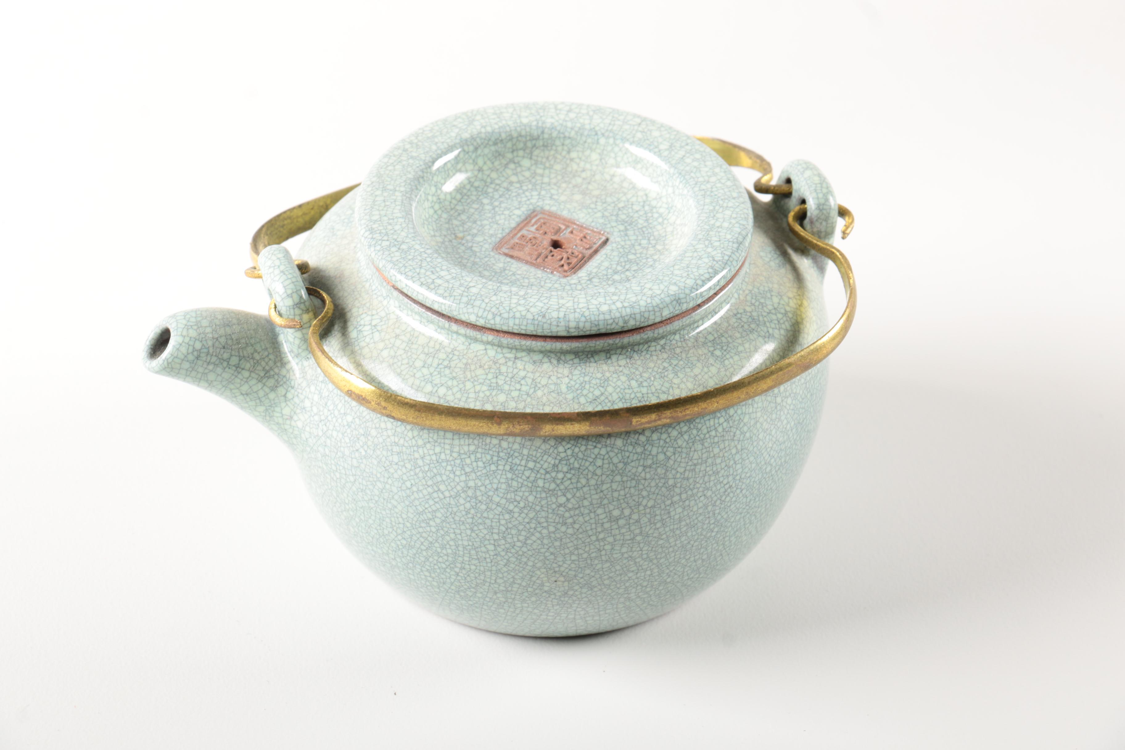 Chinese Light Green Porcelain Tea Set in Box EBTH