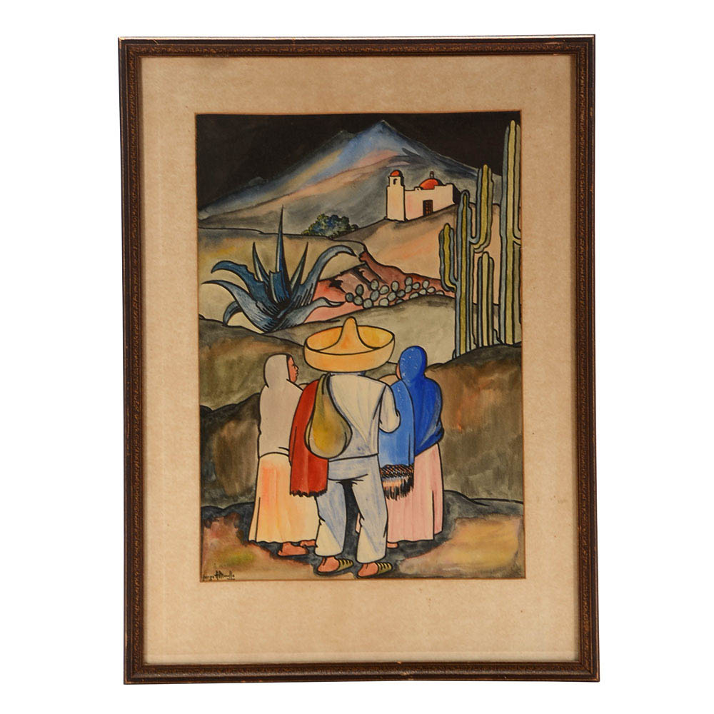 Jorge A. Murillo Original Watercolor Mexican Folk Art Painting | EBTH