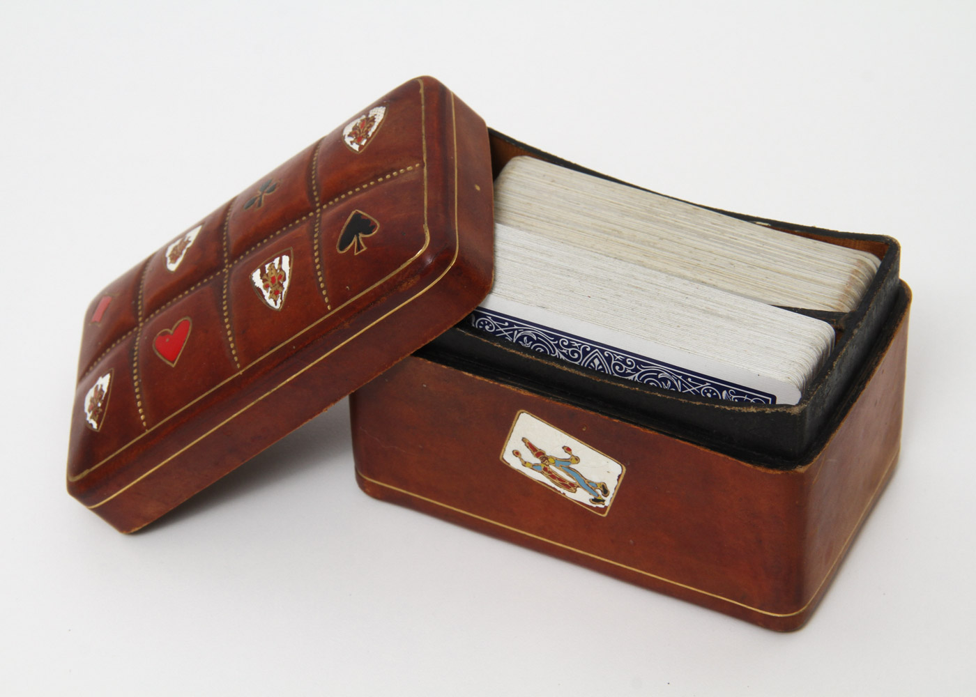Genuine Calf Leather Playing Card Box with Two Card Decks EBTH