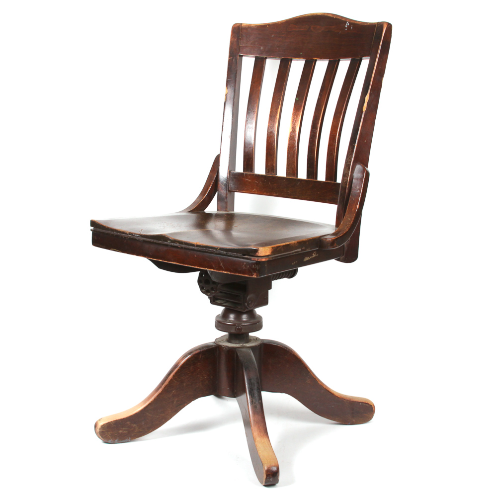 Mid 20th Century Swiveling Wooden Office Chair By B.L. Marble Chair Co ...