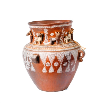 Ceramic Vessel with Hand Painted Designs