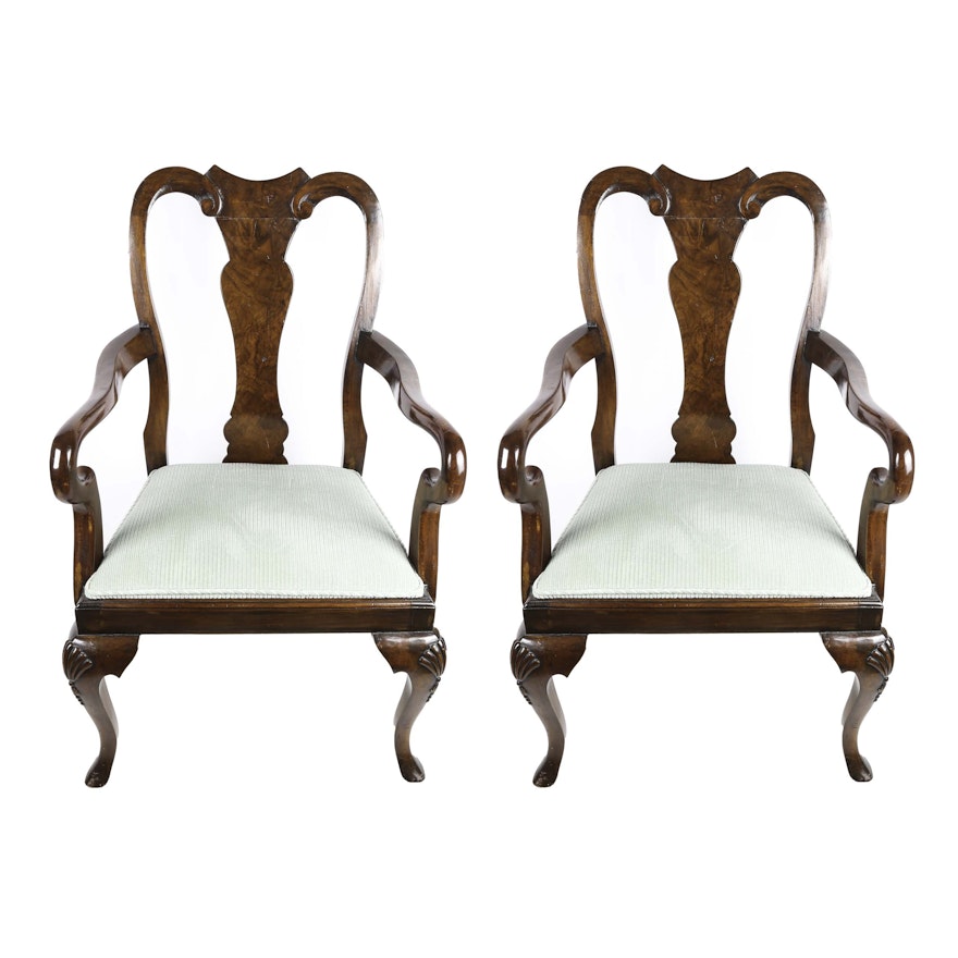 Queen Anne Style Burlwood Captain's Chairs