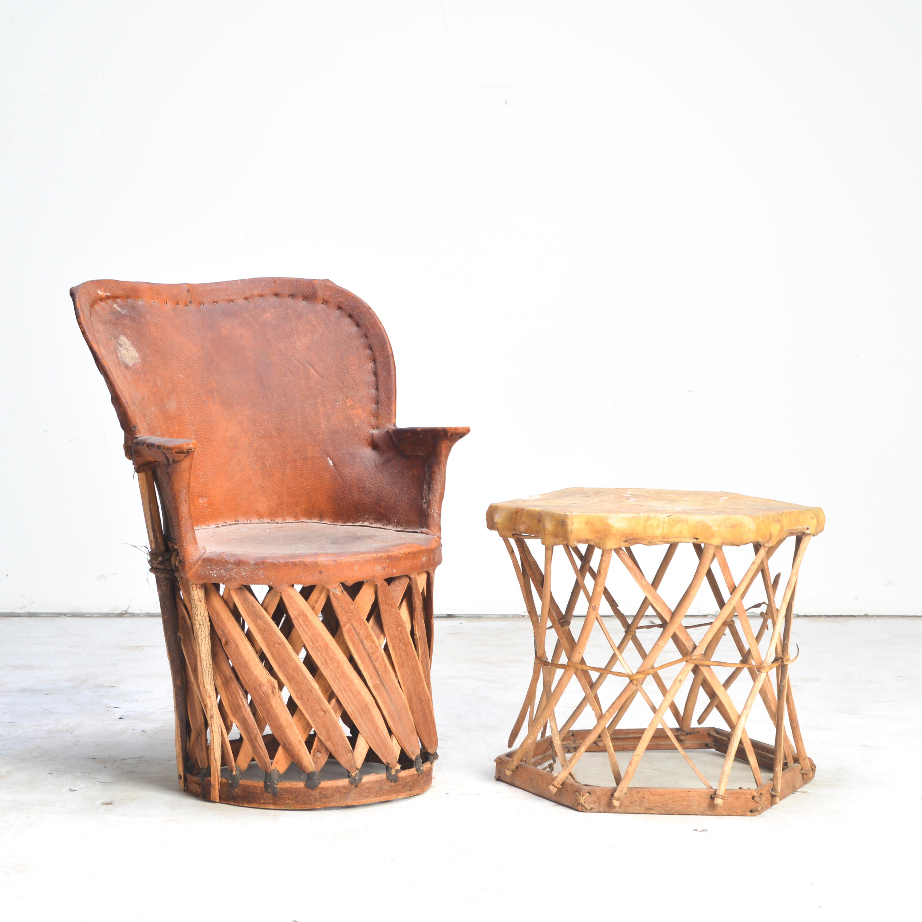 Mexican Equipale Barrel Chair and Table EBTH
