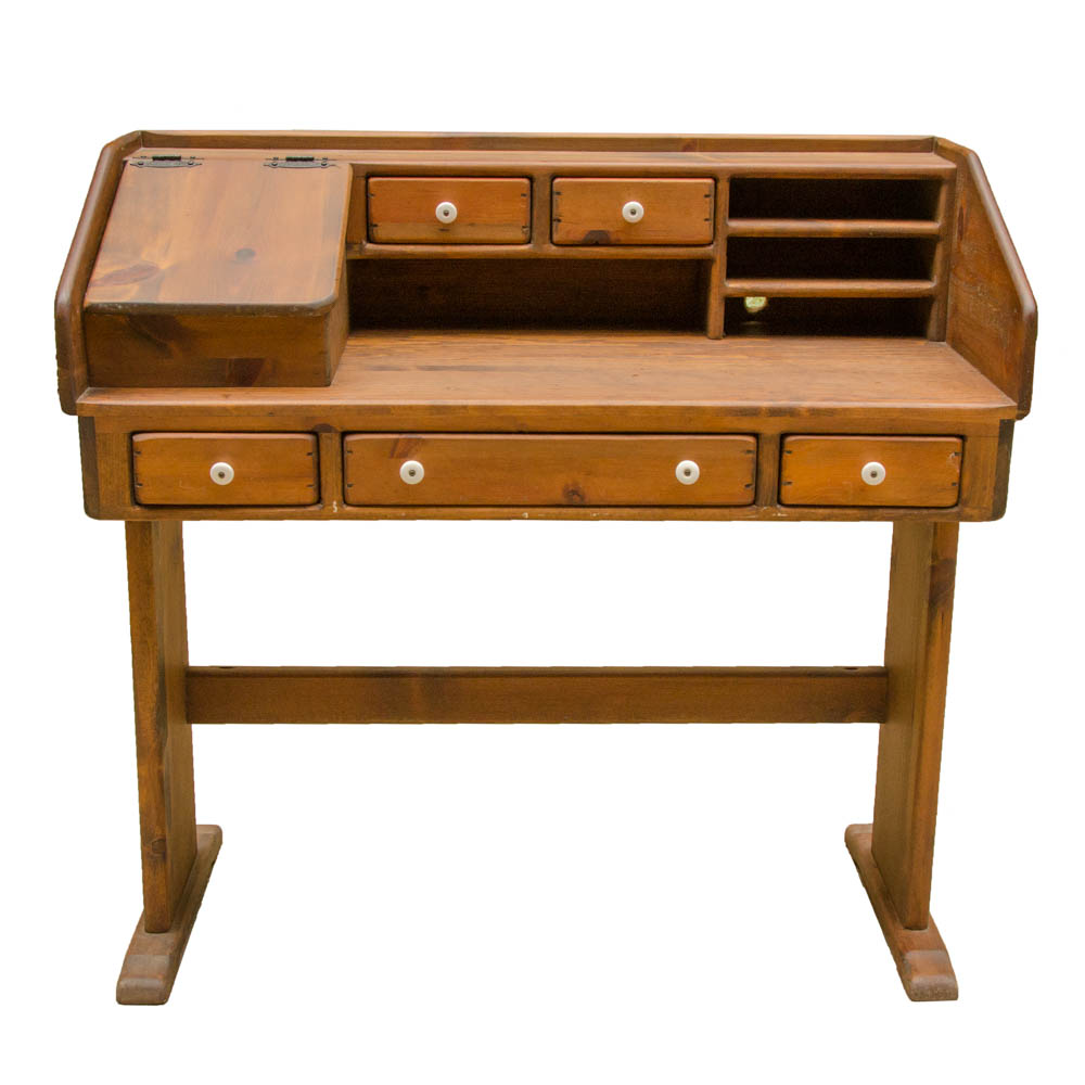 Vintage Pine Trestle Desk Ebth