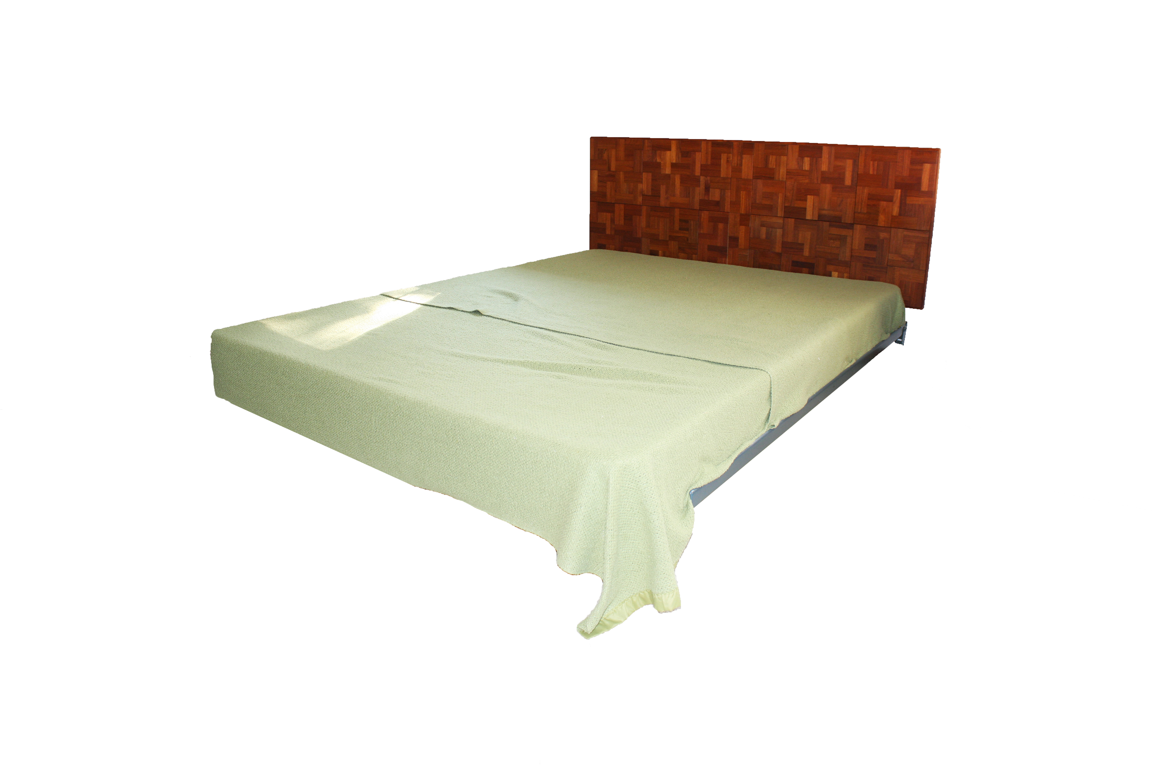 Vintage Queen Size Parquet Headboard and Bed Frame : EBTH