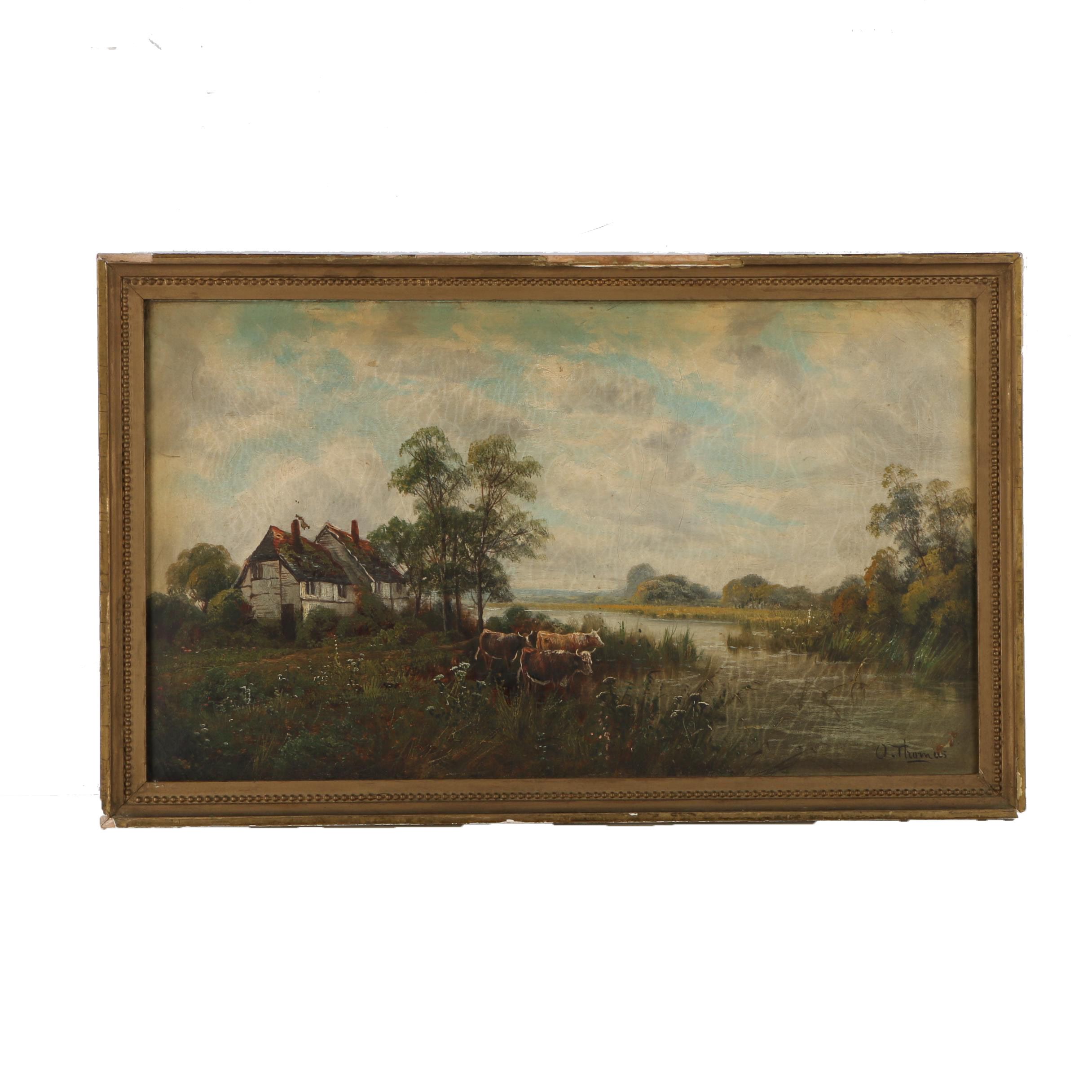 O. Thomas Oil Painting on Canvas Pastoral Landscape : EBTH