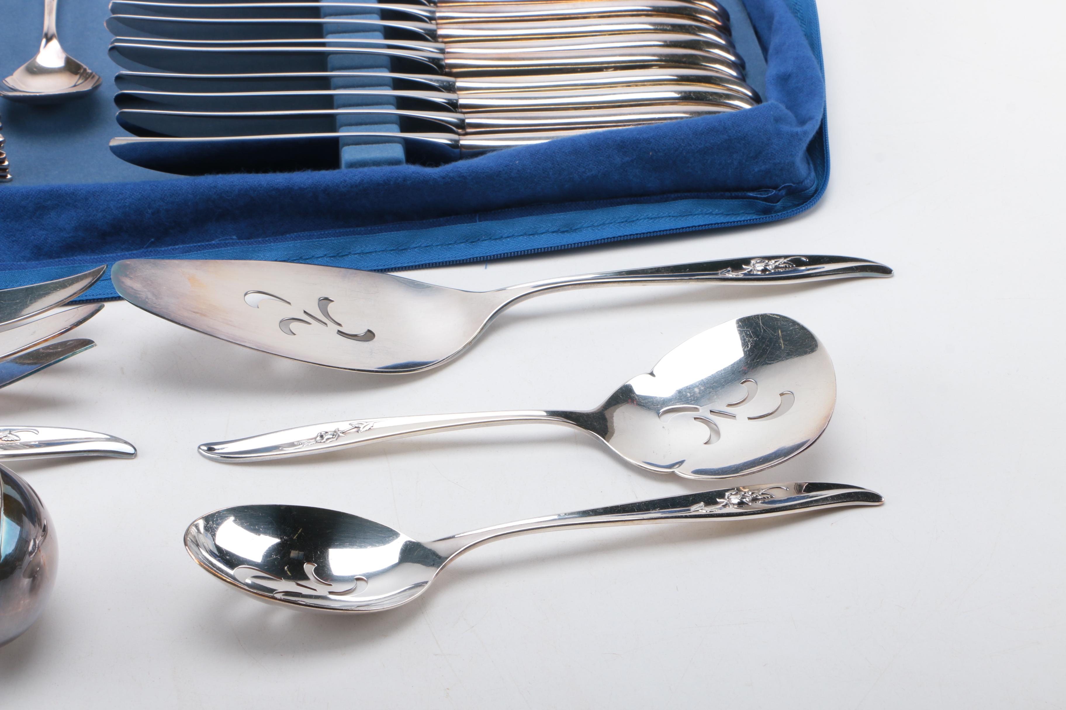 1847 Rogers Bros. "Magic Rose" Silver Plate Flatware Set EBTH