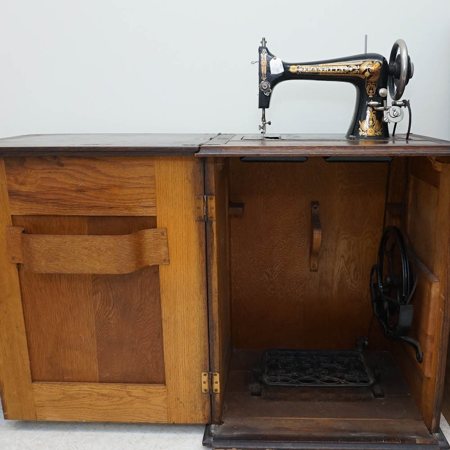 Antique Oak Sewing Cabinet And Franklin Sewing Machine Ebth