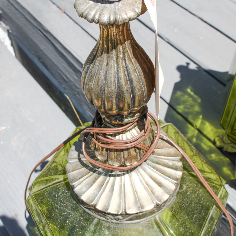 Pair of Vintage Green Glass Table Lamps EBTH
