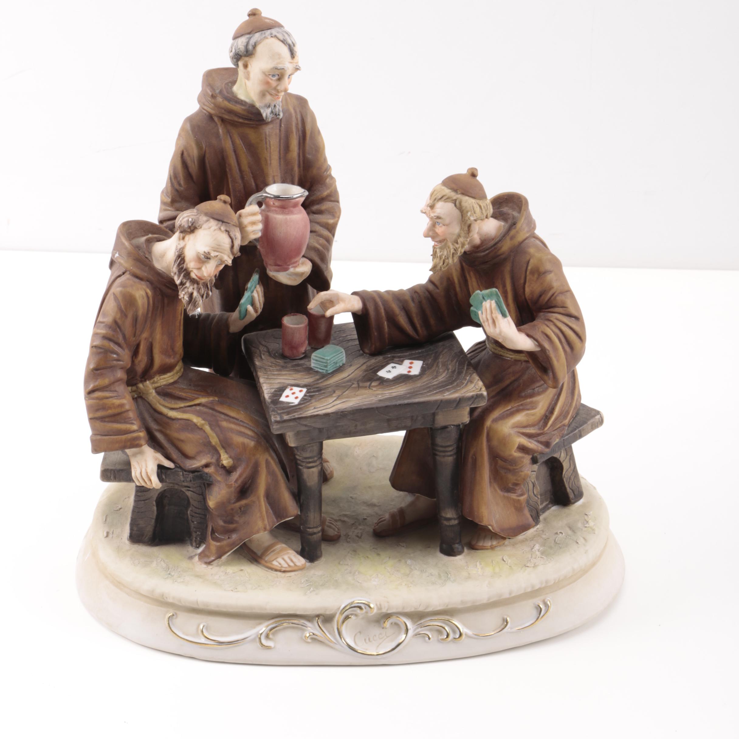 Capodimonte Monks Playing Cards Figurine EBTH