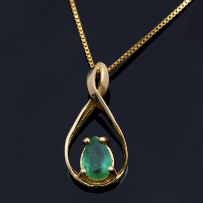 10K and 14K Yellow Gold Emerald Pendant Necklace 10K and 14K Yellow Gold Emerald Pendant Necklace
