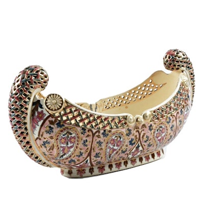 19th-Century Fischer J. Reticulated Ceramic Centerpiece Bowl 19th-Century Fischer J. Reticulated Ceramic Centerpiece Bowl