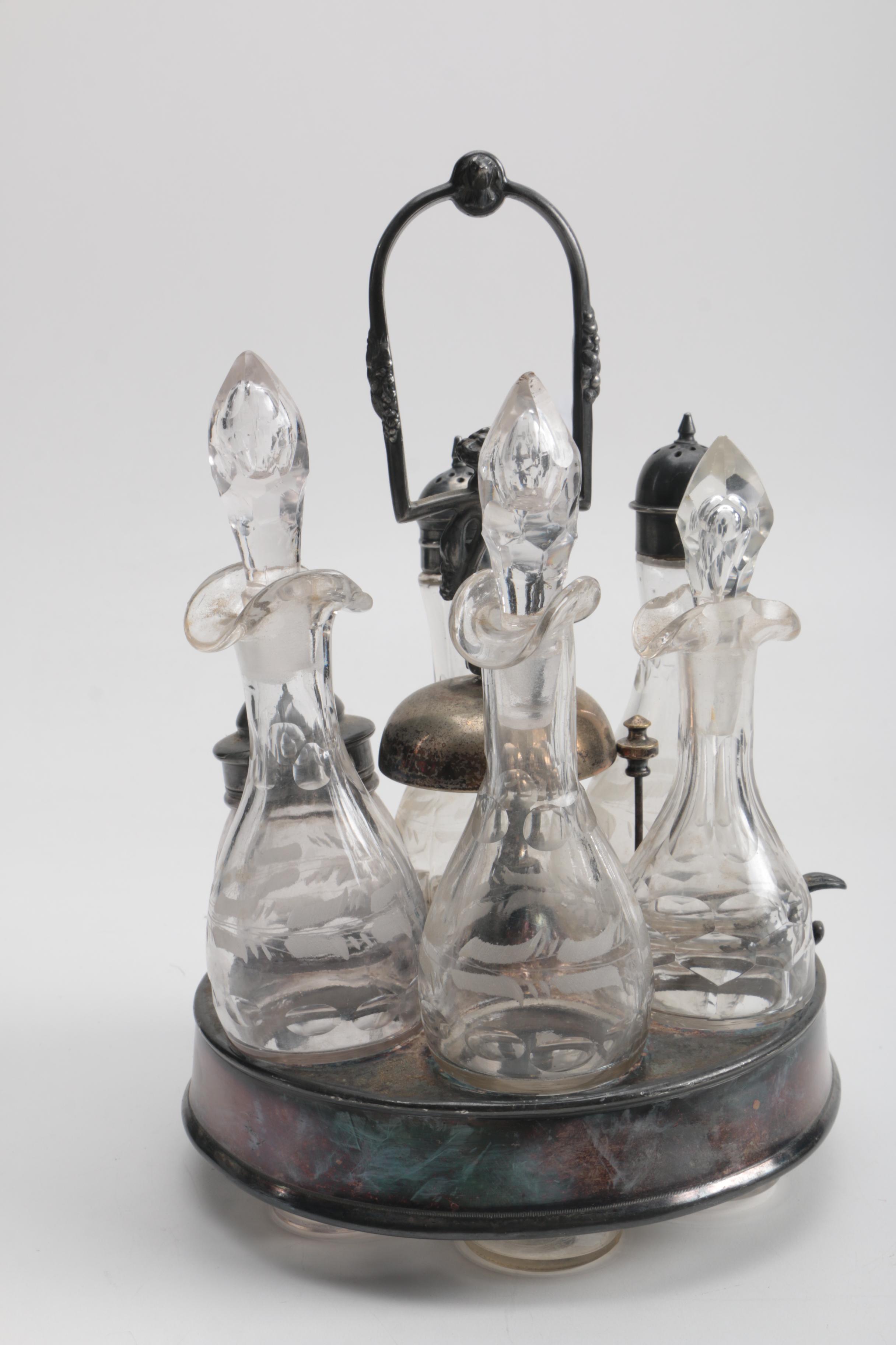 Antique Plated Silver Cruet Set and Decanter Set EBTH