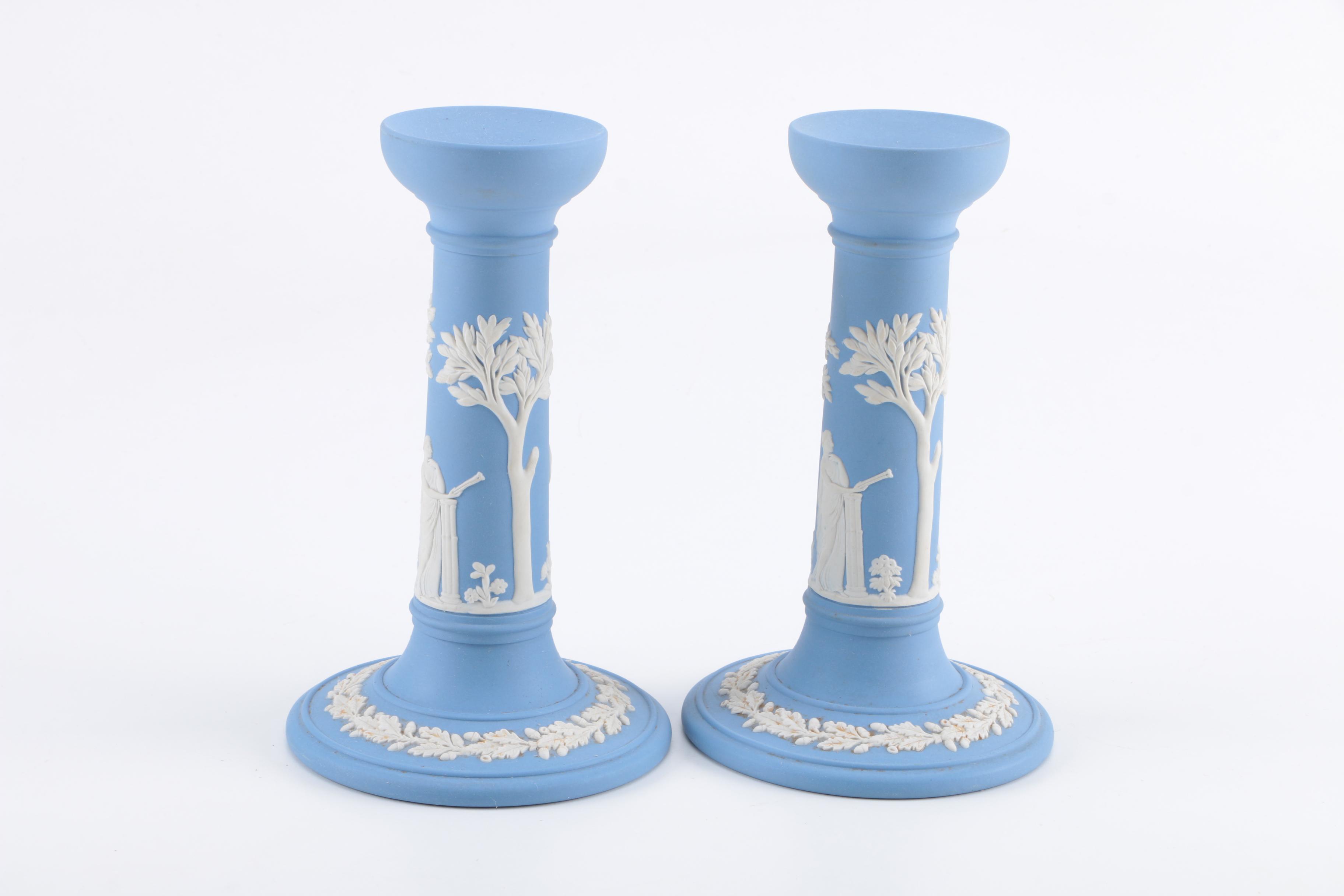 Pair of Wedgwood Jasperware Candle Stick Holders EBTH