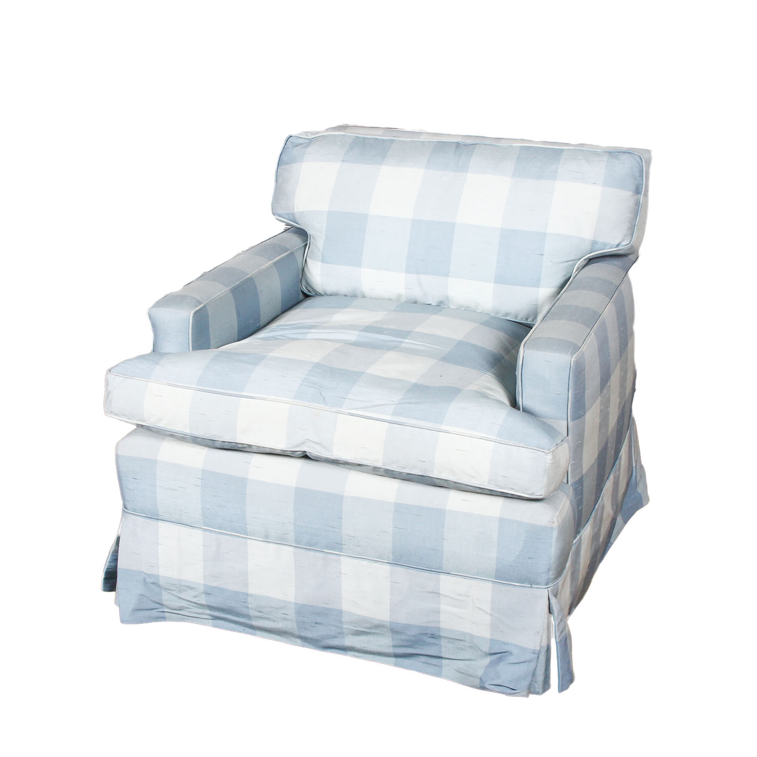 Vintage Blue and White Gingham Club Chair | EBTH