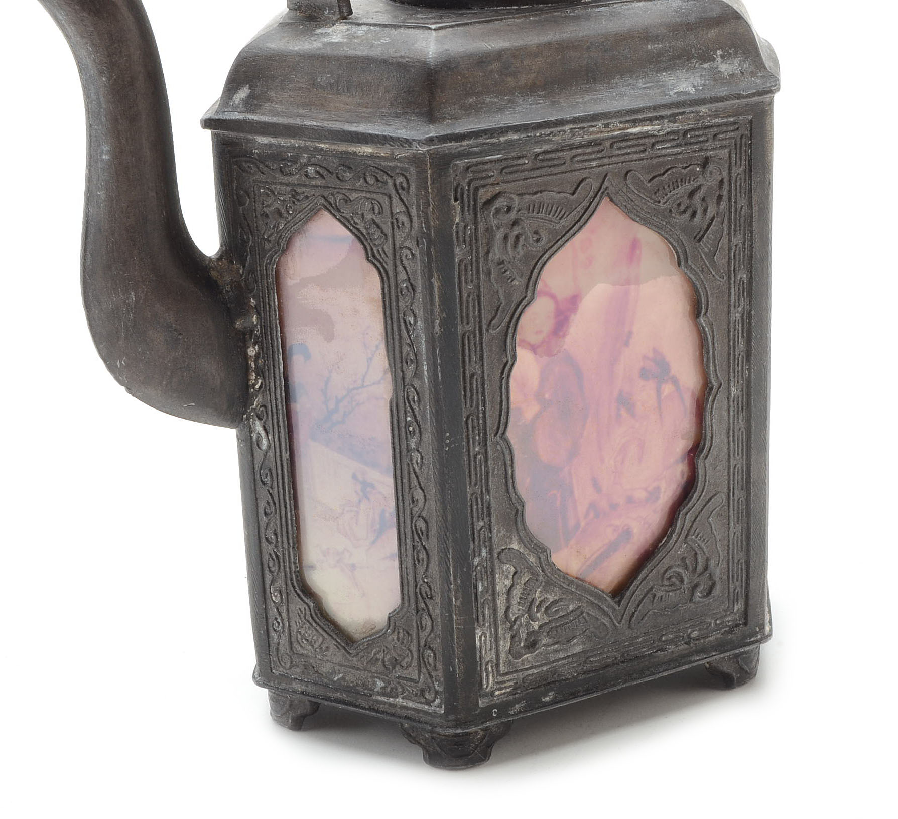 Vintage Pewter Chinese Teapot with Painted Panels EBTH