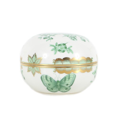 Herend Round Green Covered Box Herend Round Green Covered Box