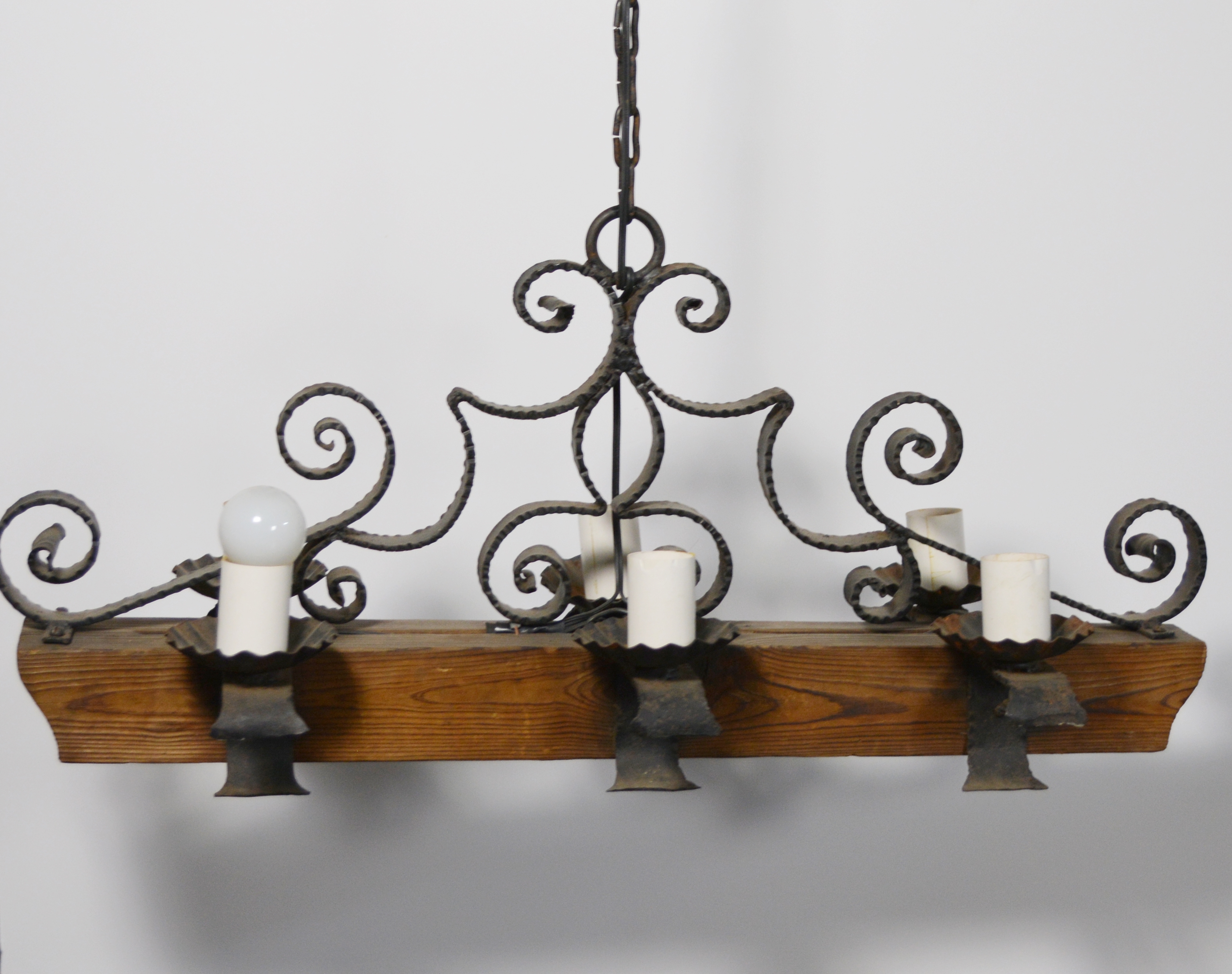 Antique Iron and Wood Pendant Light EBTH
