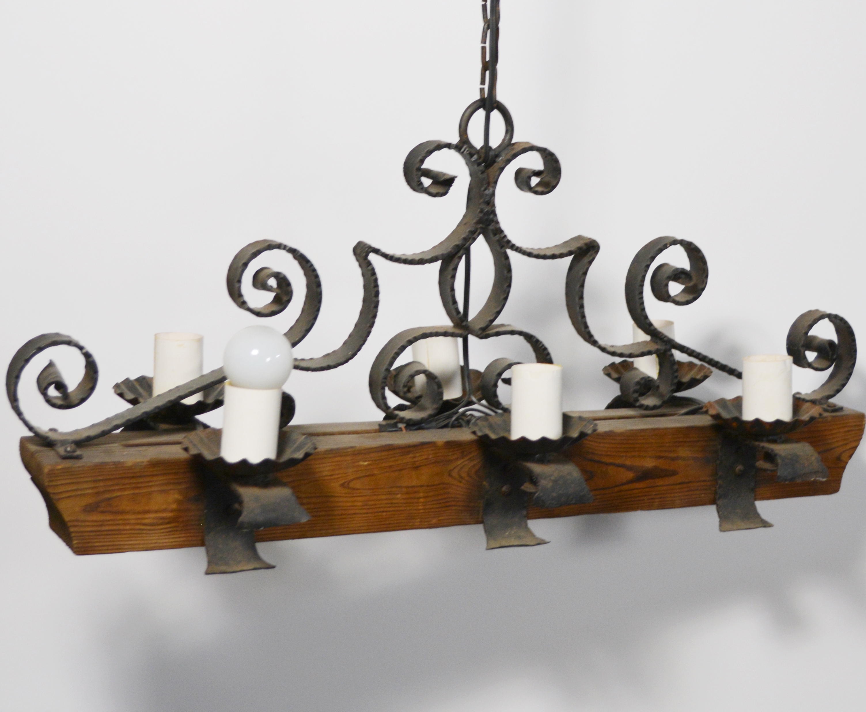 Antique Iron and Wood Pendant Light EBTH