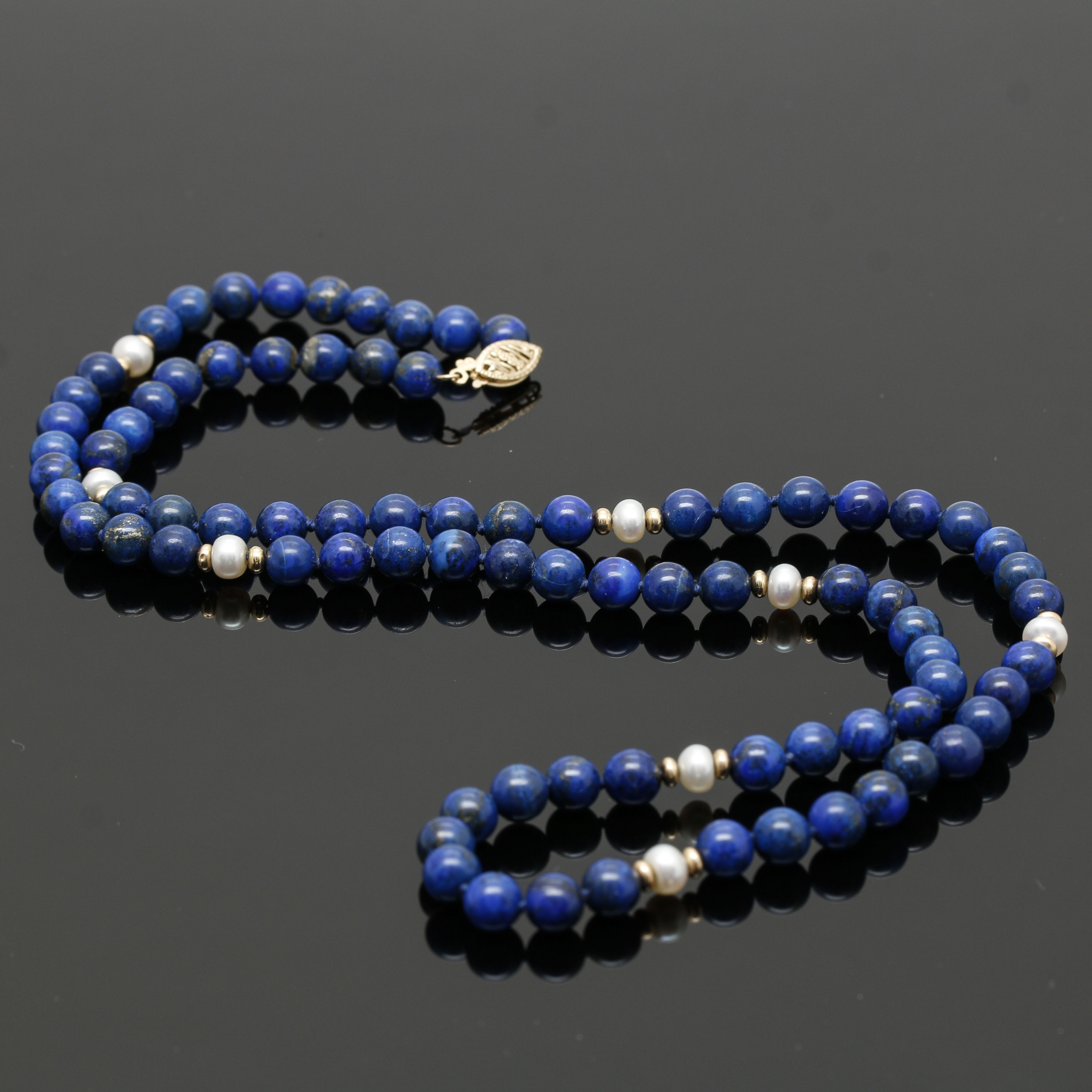 14K Yellow Gold Lapis Lazuli, Pearl and Gold Bead Necklace EBTH