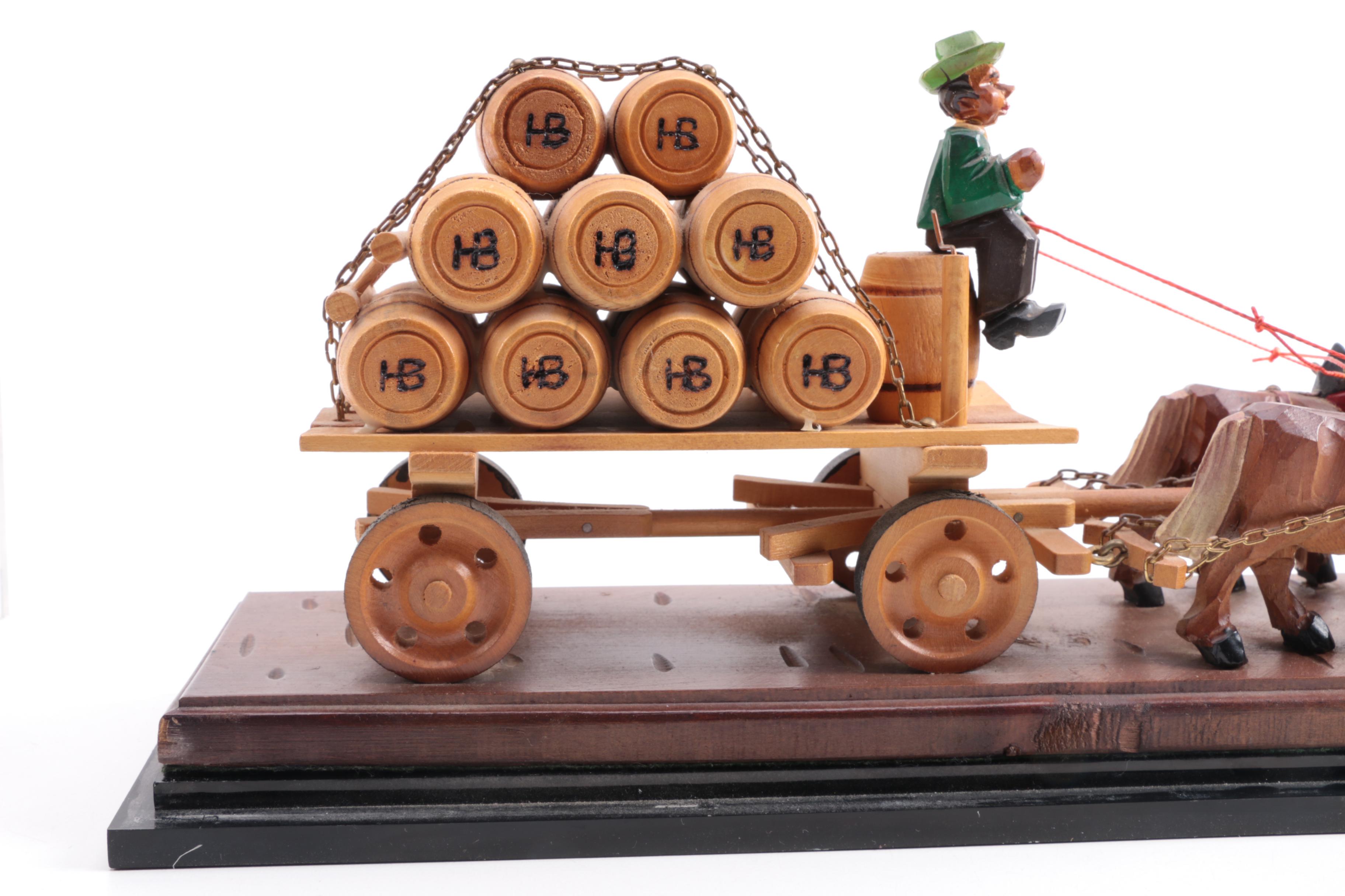 Vintage German Hofbrauhaus Carved Wooden HorseDrawn Beer Wagon EBTH