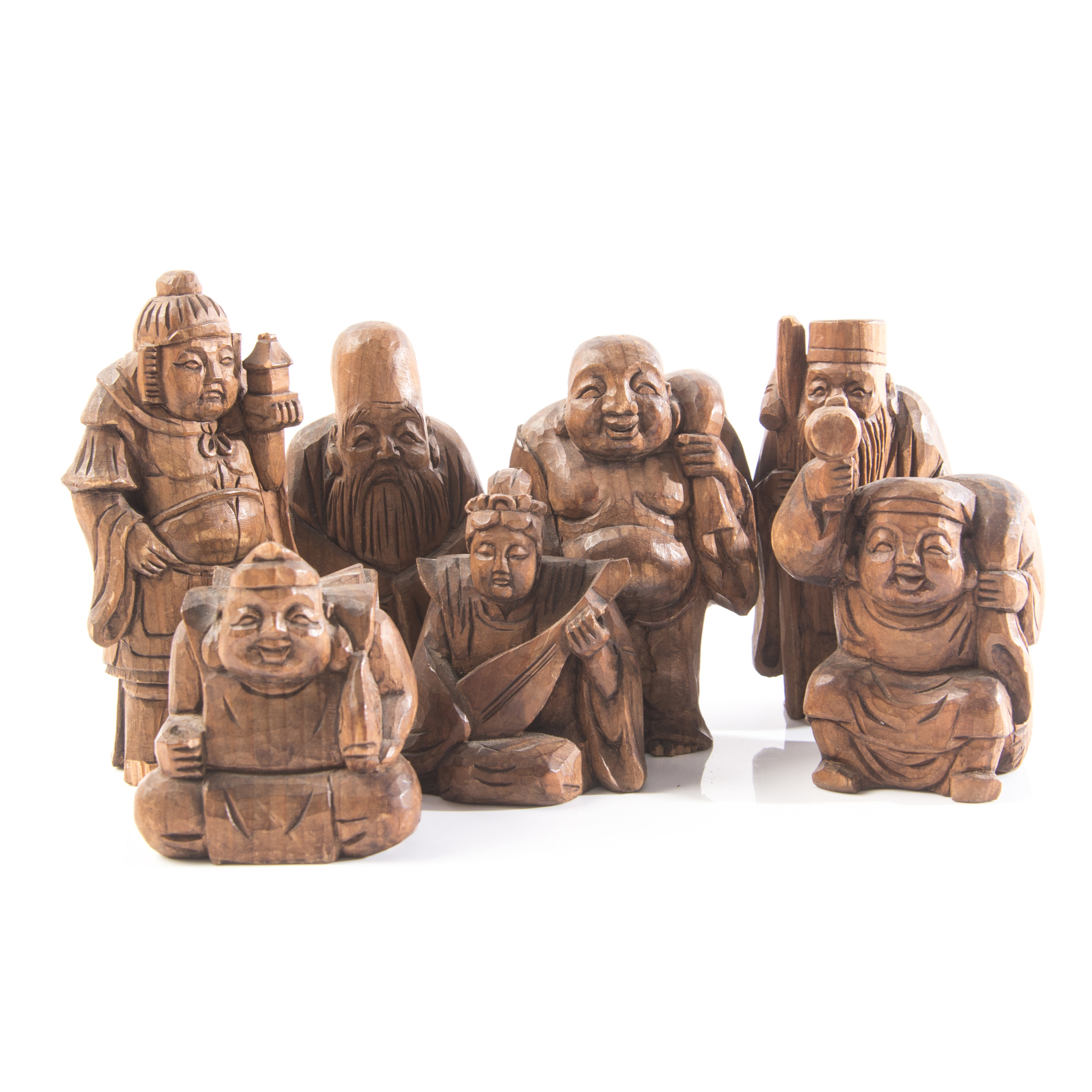 Carved Japanese Seven Lucky Gods Miniature Figurines EBTH