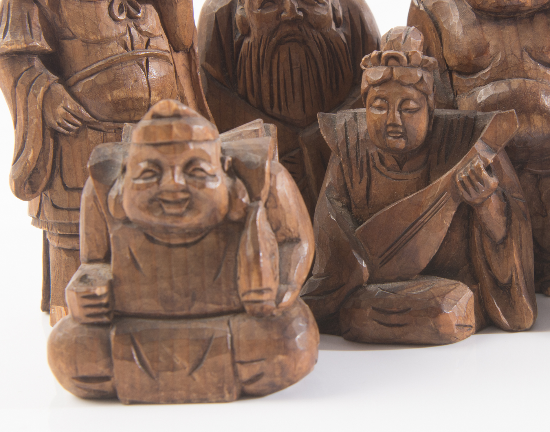 Carved Japanese Seven Lucky Gods Miniature Figurines EBTH
